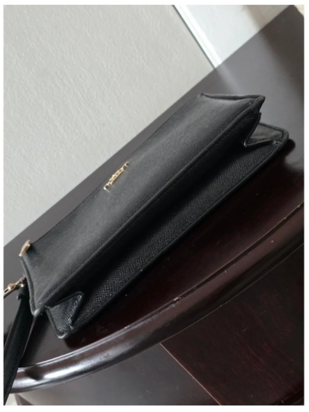 Coach Womens Black Crossgrain Leather Double Zip Wristlet Clutch Gold Hardware